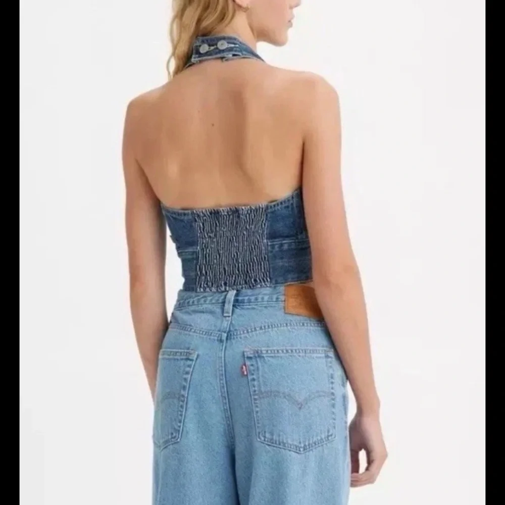 Levi's DAISY Denim JEAN Cowgirl Crop Top HALTER Stretch S110786 SIZE Large NWT - Picture 7 of 13